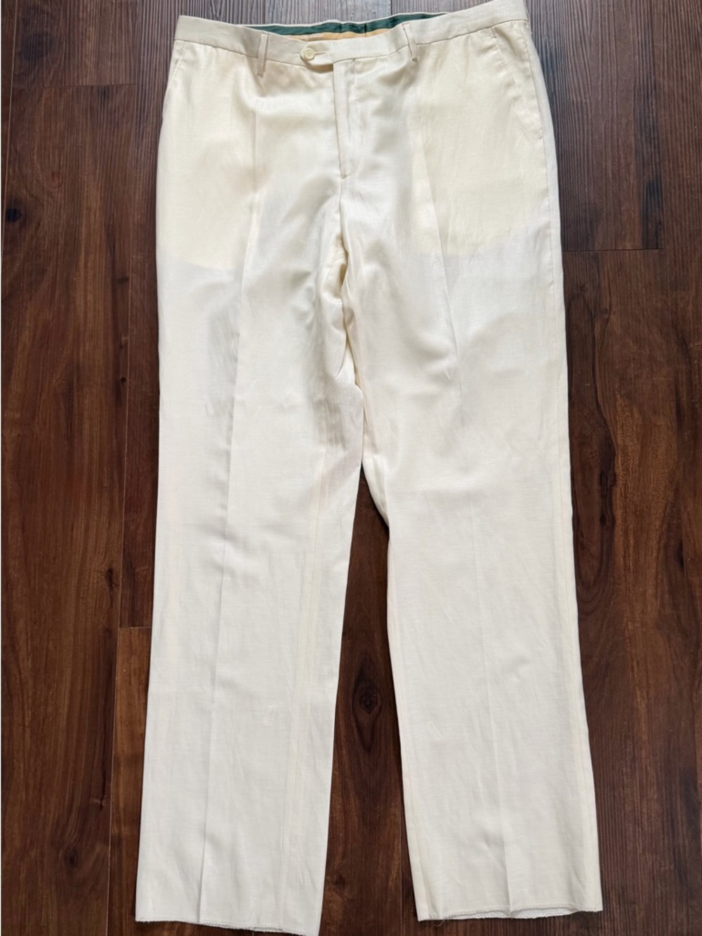 GALANTE Italy 100% Luxury LINEN Trousers Mens 38 Off White Cream Unhemmed Vtg